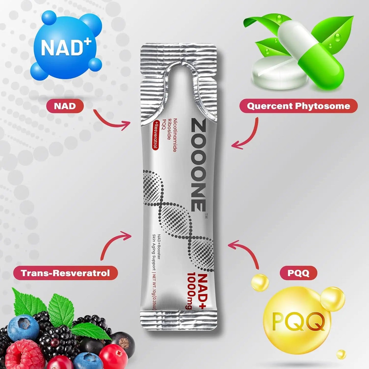 Zooone NAD+ Booster – NR & Resveratrol for Energy & Anti - Aging– 30 Packets - VitaFizz
