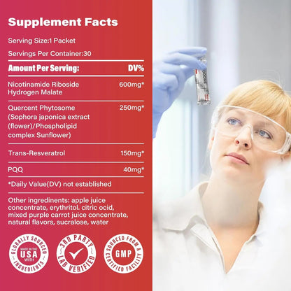 Zooone NAD+ Booster – NR & Resveratrol for Energy & Anti - Aging– 30 Packets - VitaFizz